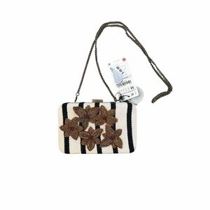 NWT ZARA Striped Floral Embellished Clutch